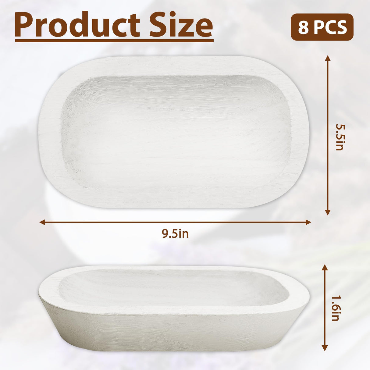 Royxen 8 Pack Wood Dough Bowl, Wooden Dough Bowls Paulownia, Rustic Bowl Vintage, Bowls for Candle (White, 9.5" x 5.5") Royxen