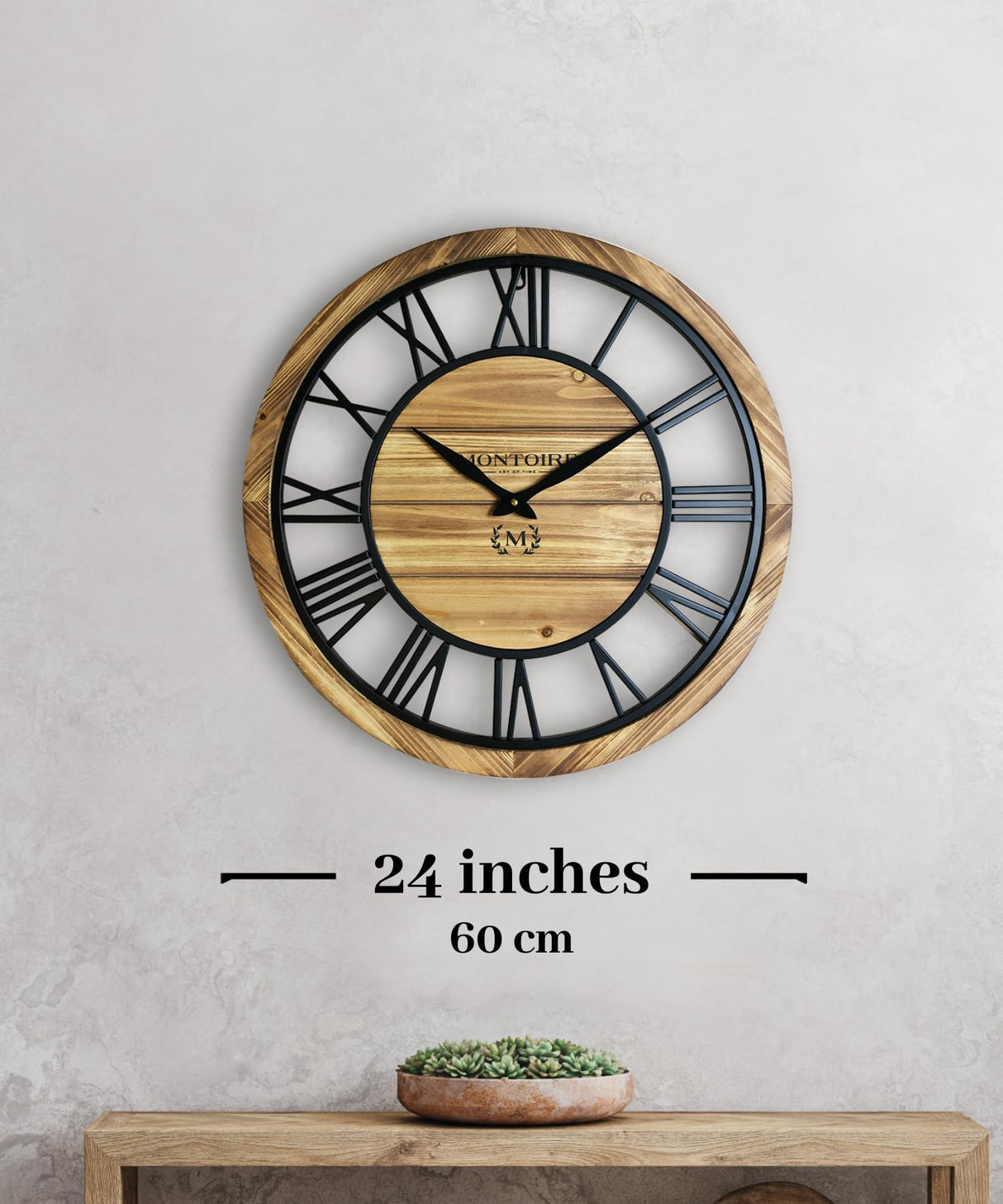 24 Inch Farmhouse Wall Clock Large - Giant Extra Large Wall Clock for Living Room Decor - Large Wall Clock 24 Inches or Larger, Big Round Wall Clock with Decorative Roman Numerals, Battery Operated Montoire