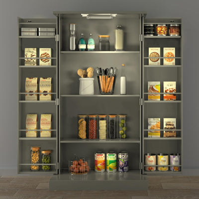 GEPELCN 50" LED Kitchen Pantry Cabinet Grey Storage Cabinet Food Pantry with Doors and Adjustable Shelves Freestanding Buffet Cupboards Sideboard for Kitchen Living Room and Dinning Room