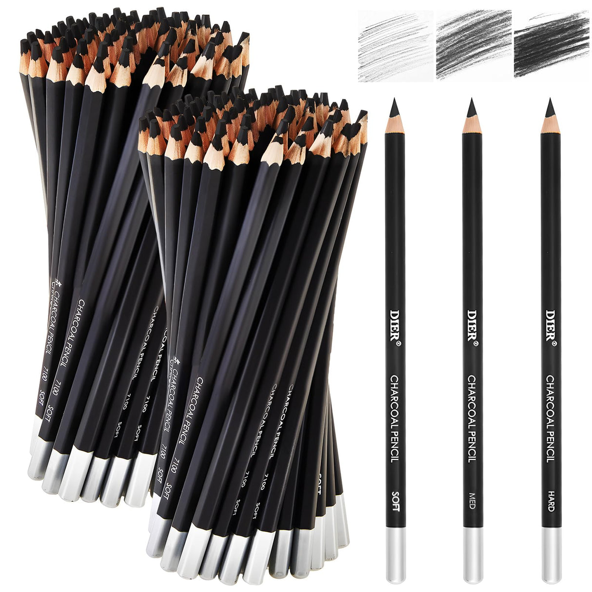 Geyoga 180 Pcs Professional Charcoal Pencils Drawing Set Soft Medium and Hard Charcoal Sketch Drawing Pencils for Beginners Artists Shading Sketching Geyoga