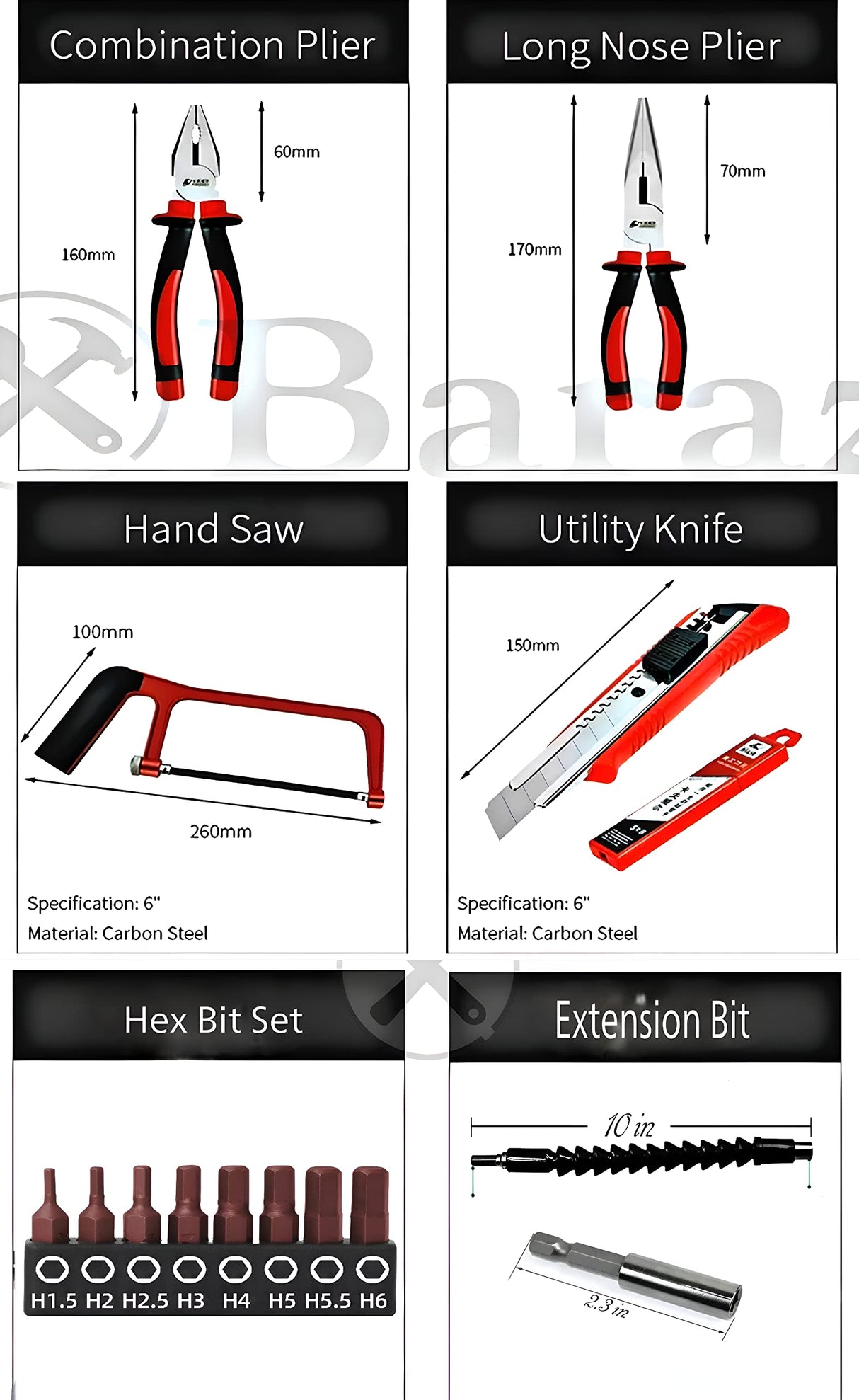 Tool set with 18v cordless drill (2 battery), 126 pieces professional home tool combo Kit. Cordless power Drill and Toolbox set for Household, Homeowners, office, garden, house repair and maintenance. Baraz