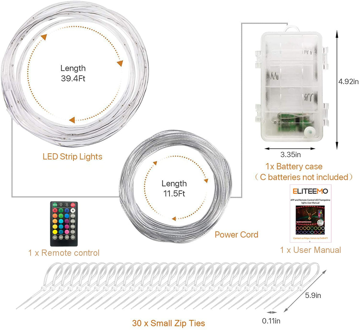 【Upgraded APP Control Version】 LED Trampoline Lights, APP and Remote Control Trampoline Rim LED Light for 14Ft Trampoline, C Battery Box, 16 Color Change, Waterproof, Bright to Play at Night Outdoors Eliteemo