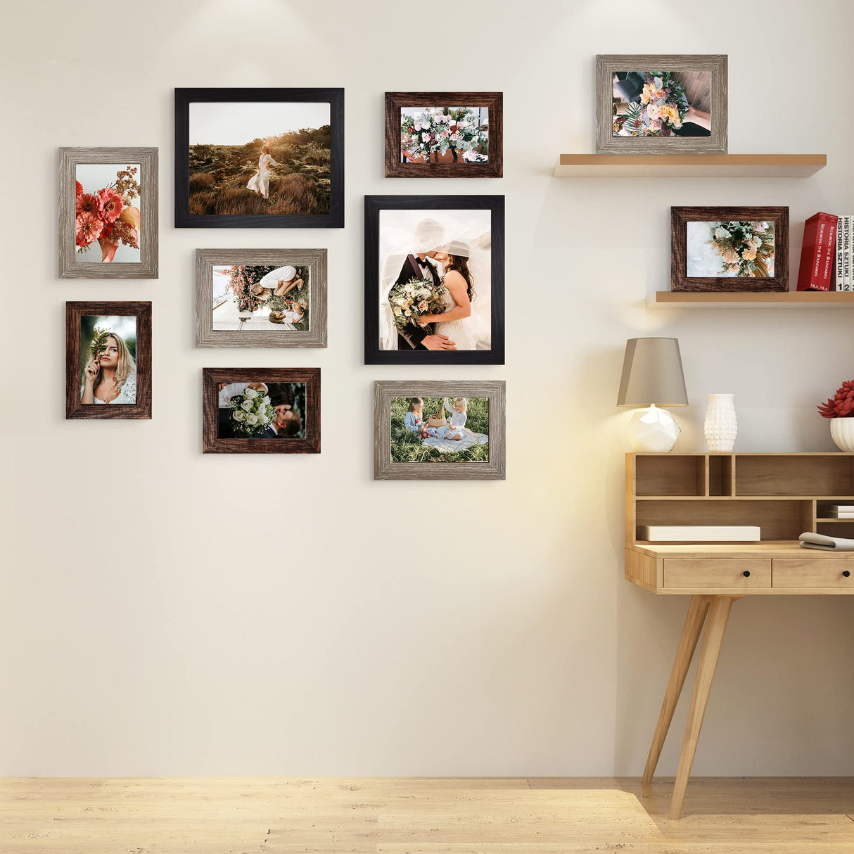 LUCKYLIFE Picture Frame Set 10-Pack, Gallery Wall Frame Collage with 8x10 5x7 4x6 Frames in 3 Different Finishes LUCKYLIFE