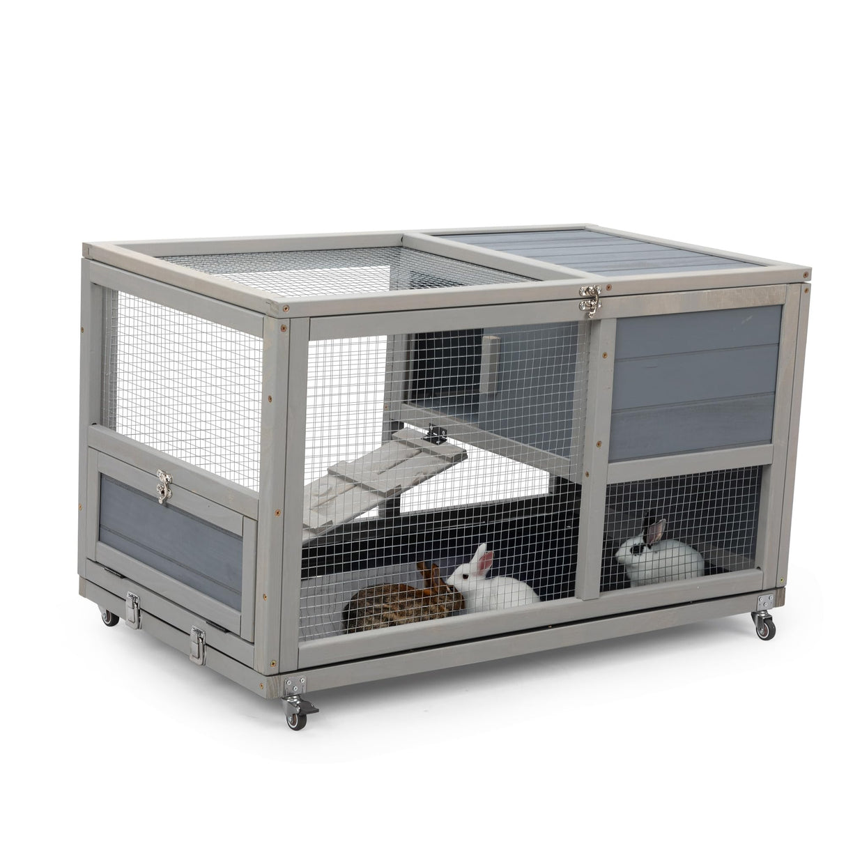 COZIWOW Fashion Wooden 36Inches Rabbit Hutch Outdoor with Wheels Bunny Cage Indoor Durable Rabbit Cage with Removable Tray, Openable Roof, Anti-Slip Ramp for Small Bunny Rabbit (Grey) COZIWOW