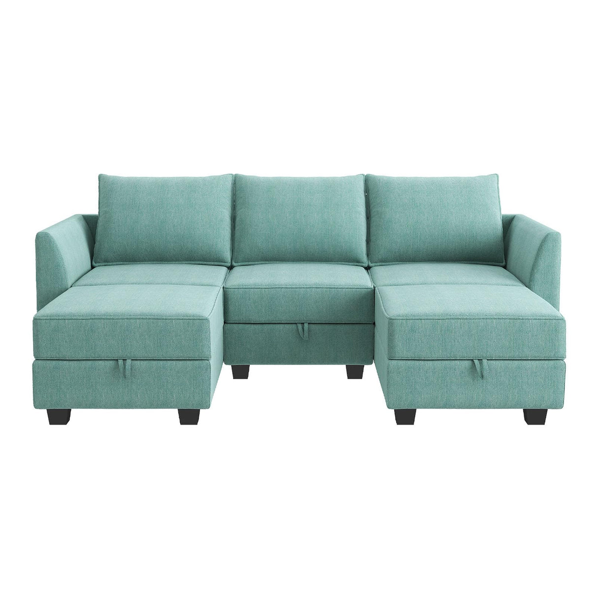 HONBAY Reversible Sectional Sofa with Ottomans & Chaises Modular Sofa U Shaped Couch with Storage Seats, Aqua Blue HONBAY