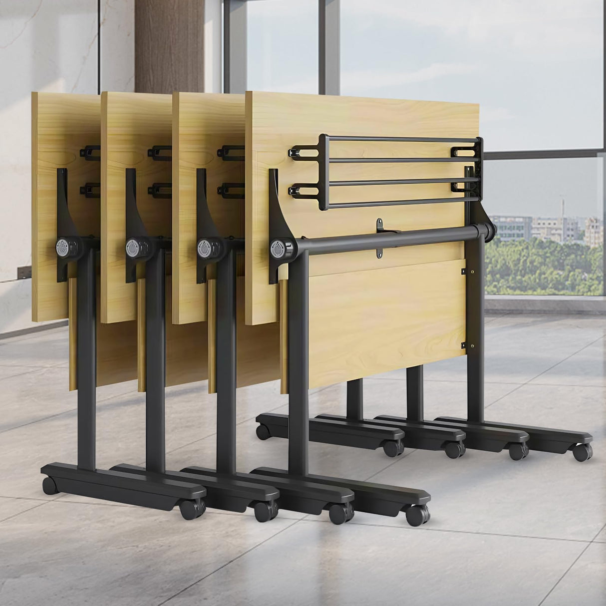 Folding Conference Table, 55.1in Conference Room Table Flip Top Mobile Training Table with Wheels, Modern Rectangle Foldable Meeting Seminar Tables for Home Office Class 55.1" D x 21.6" W x 29.5" H Ptosziav