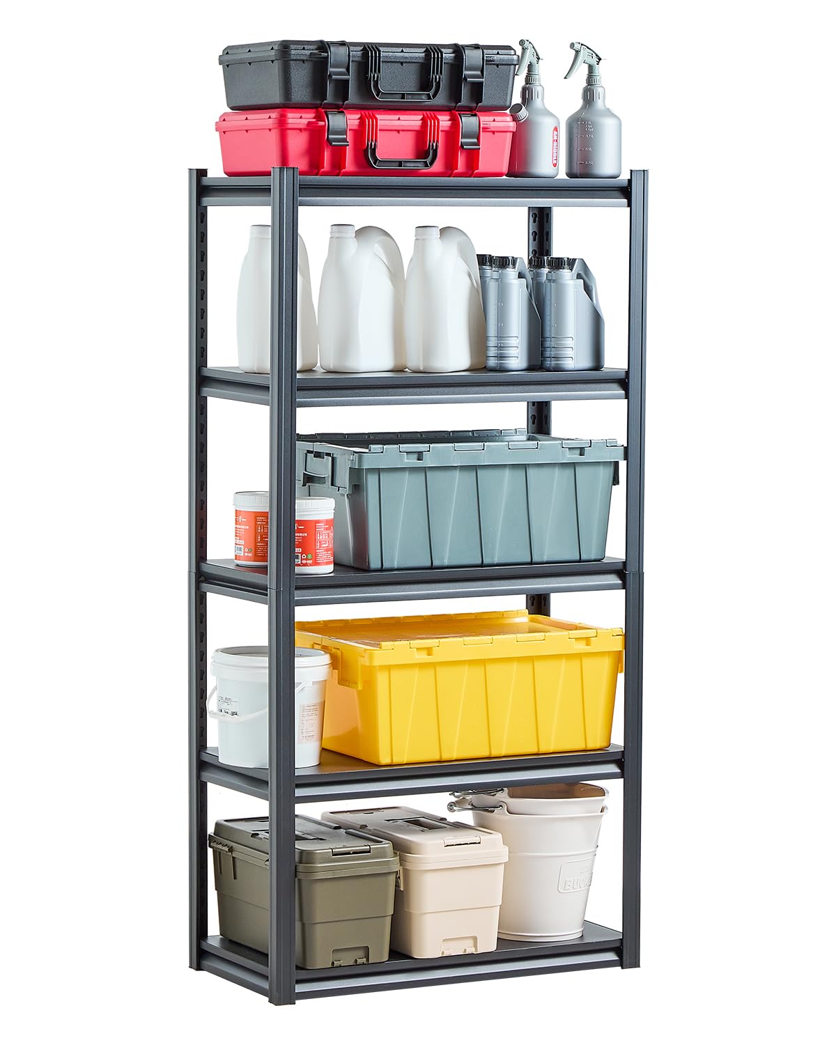 VEVOR Storage Shelves, 2000 lbs, 5 Tier Garage Storage Shelving, 16" D x 32" W x 63" H Adjustable Metal Shelves for Garage Shelves Utility Rack Shelf, Ideal for Kitchen, Warehouse, Basement, Black VEVOR