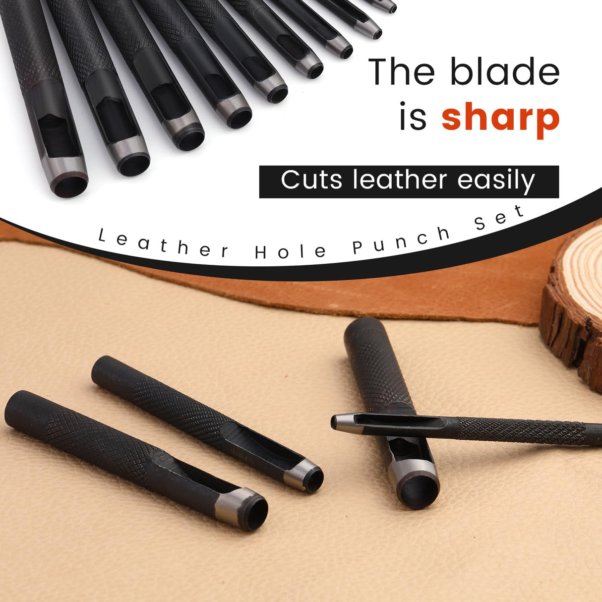 12PCS Leather Hole Punch - Round Steel Leather Craft Hollow Hole Punch, Cutter Tool for Watch Bands, Leather, Belts, Canvas, Paper, Plastics (1mm to 10mm) QMNNMA