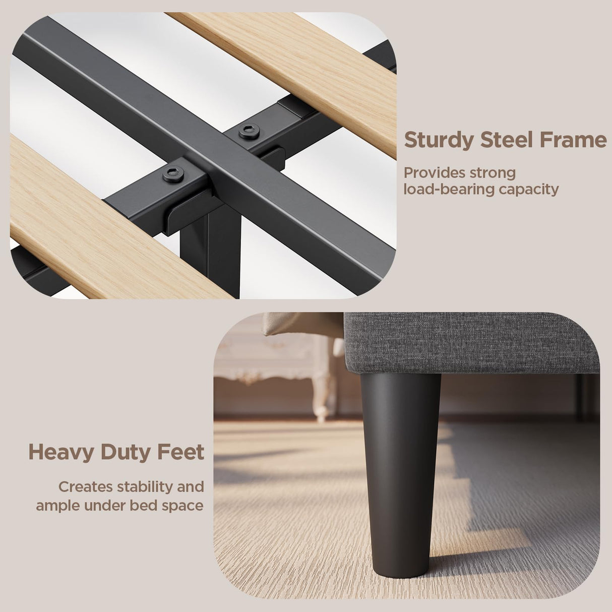 Aiho Queen Size Upholstered Bed Frame with Headboard and Under-Bed Storage, Dark Gray Aiho