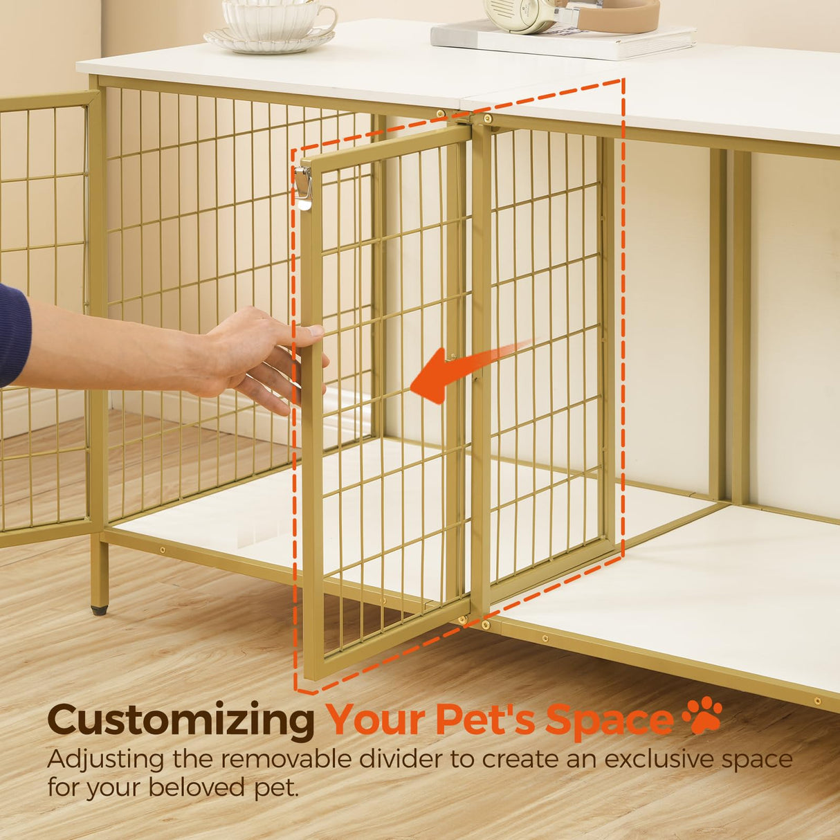 MAHANCRIS Dog Crate Furniture for 2 Dogs, 43.3" Dog Kennel with Removable Divider, Heavy Duty Wooden Dog Kennel for Small Medium Dog, Indoor Dog Cage End Table with Double Doors, White DCJW1201 MAHANCRIS