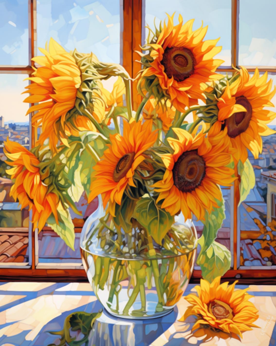 Tucocoo Sunflowers DIY Paint by Numbers for Adults Flowers in Glass Vase DIY Oil Painting Acrylic Paint Art Painting Kits Canvas with Acrylic Paint Floral Art 16x20 Inch (Without Frame ) Tucocoo