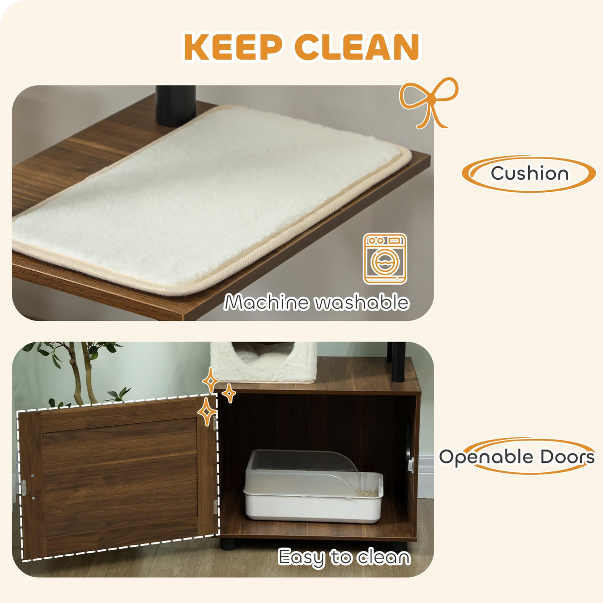 PawHut 68.5" Cat Tree with Litter Box Enclosure, 2 in 1 Cat Tower for Indoor Cats, Hidden Litter Box Furniture with Scratching Posts, Washable Cushions, Condo, Bed, Ladder, Dangling Ball Toy, Brown PawHut