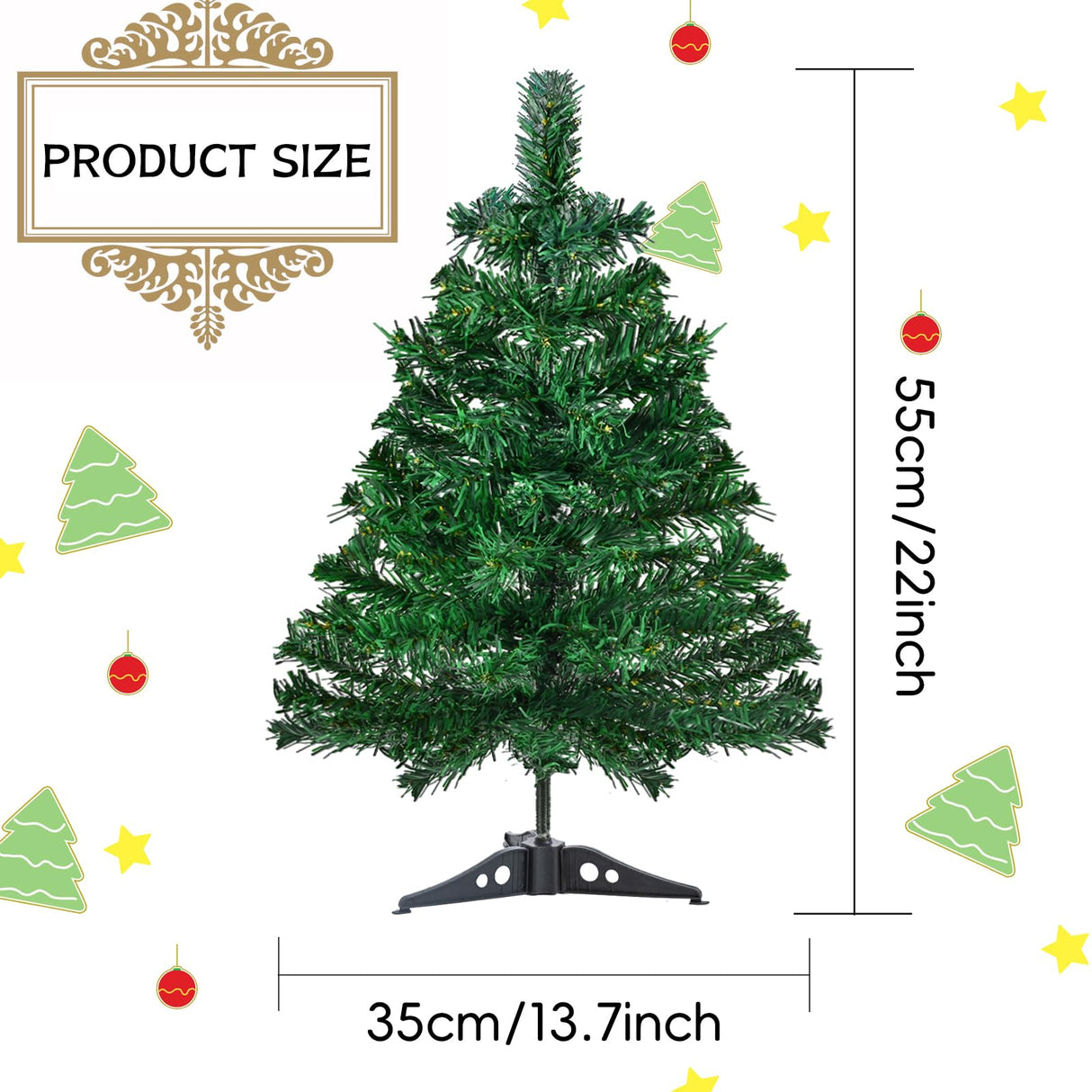 Gloreyan 22Inch Artificial Christmas Tree Green Tabletop Christmas Tree with Plastic Stand Mini Xmas Pine Tree for Party Supplies Indoor Outdoor Holiday Home Decoration Gloreyan