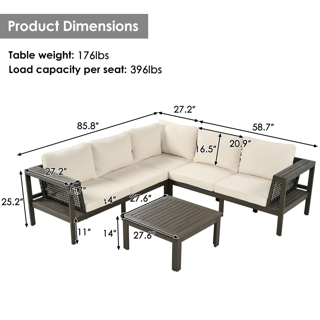 Merax 4 Pieces Patio Furniture Set, Outdoor L-Shaped Sectional Sofa Set with Coffee Table, Acacia Wood Conversation Seating & Thick Cushions and Side Table, for Garden, Poolside and Backyard, Beige Merax