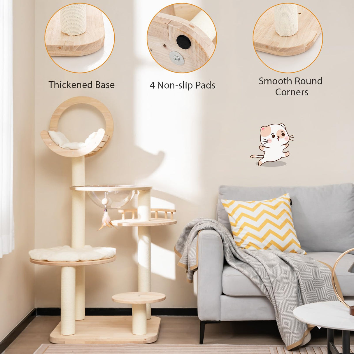 Tangkula Solid Wood Cat Tree, 4-in-1 Building Block Large Cat Tower with Space Capsule Nest, Sisal Scratching Posts, Padded Platform, Hanging Toy, Cat Tree Tower with 4 Transformations for Indoor Cats Tangkula