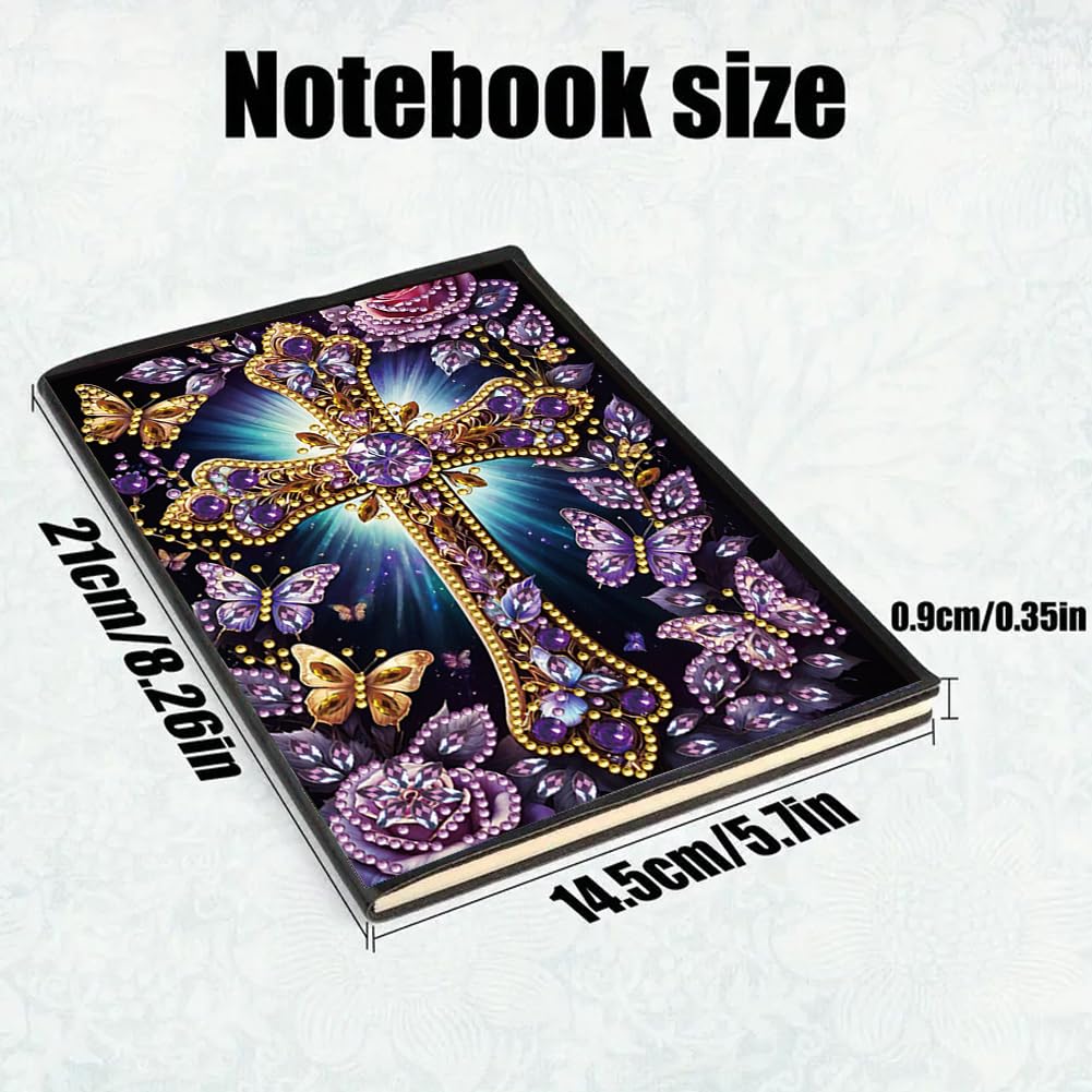 FRANDEK A5 50-Page DIY Diamond Art Painting Notebook with Beautiful Patterns, Special Shaped Diamond Art Craft for Beginners Adults Gift(Purple Cross) FRANDEK