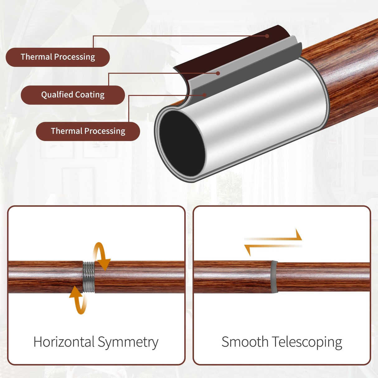 Single Curtain Rod for Windows 28 to 48 Inches(2.3-4ft): 1 inch Diameter Adjustable Curtain Rod, Heavy Duty Curtain Rod with Netted Texture Finials, Size:18-45(Redwood) Ycolnaefllr