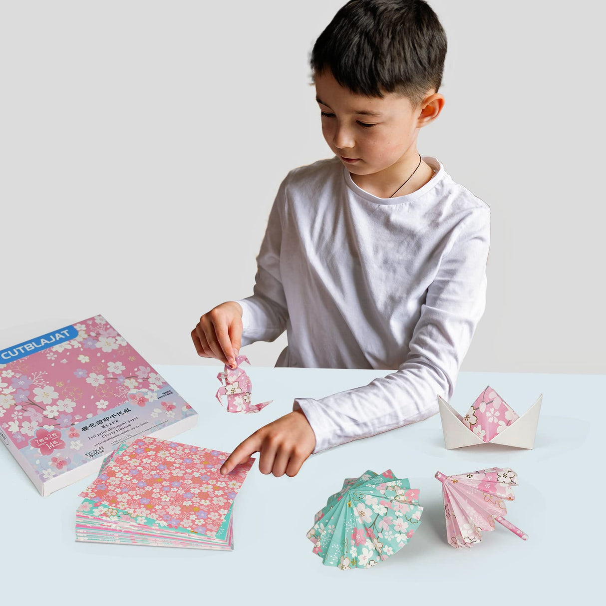CUTBLAJAT 112 Sheets Heavier Origami Paper Japanese Cherry Blossom Pattern Sakura Bronzing Chiyogami 6" 15cm Washi Easy Fold Paper for Beginner cutblajat
