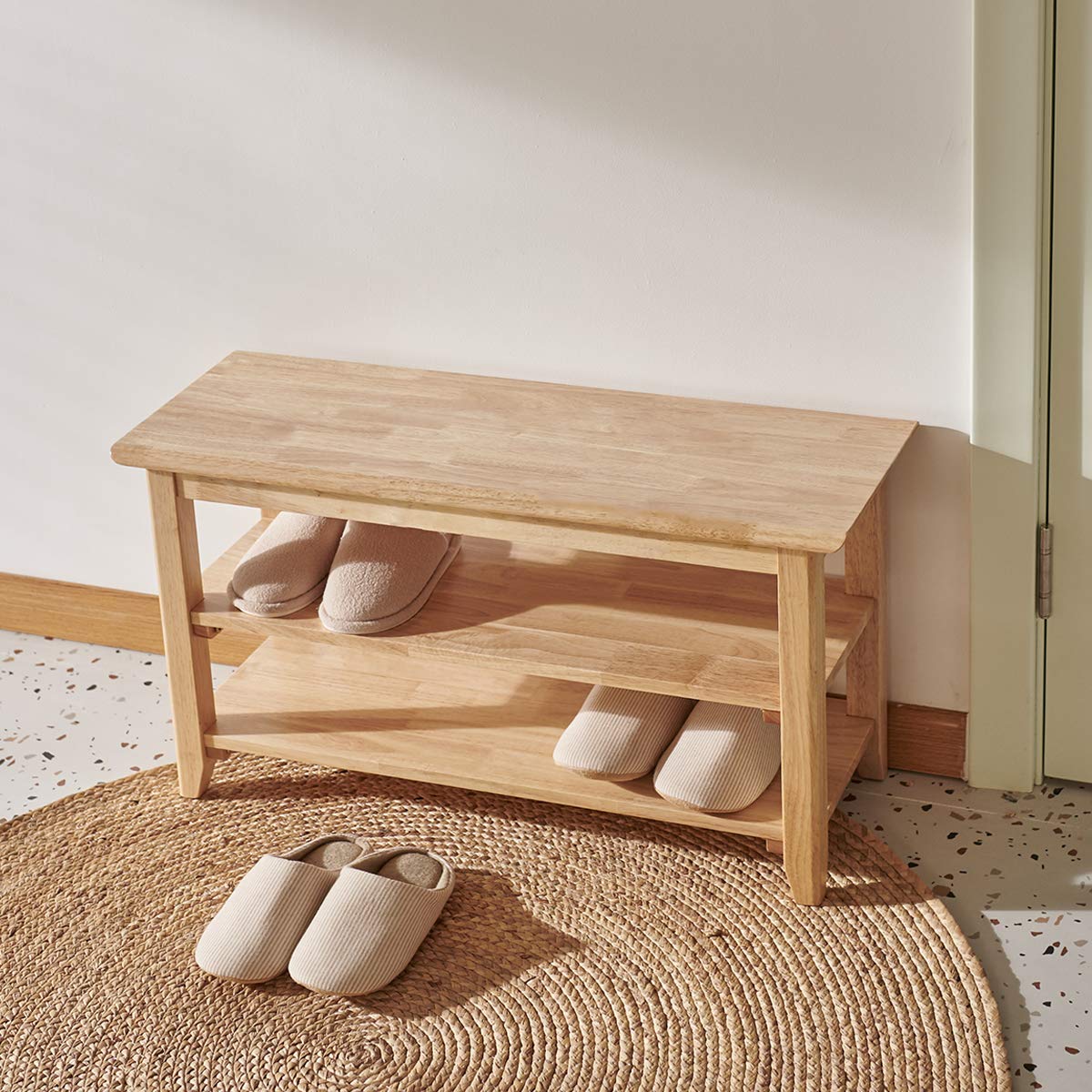 XKZG Storage Bench Wooden Shoe Bench Simple Style Wood Entryway Bench Shoe Rack (Natural,31.5") XKZG