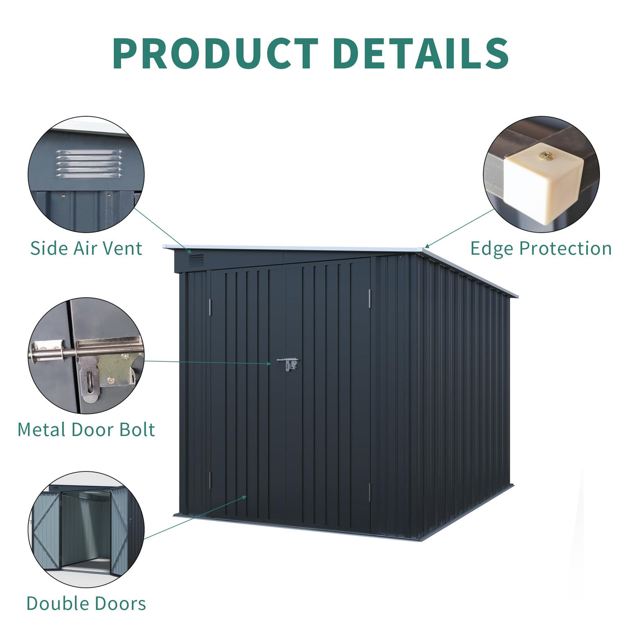 GFDGFD 6x8FT Galvanized Steel Outdoor Storage Shed with Lockable Double Doors, Metal Lean to Shed with Free PC Light Board for Tools, Bikes & Patio Essentials (Without Floors) GFDGFD