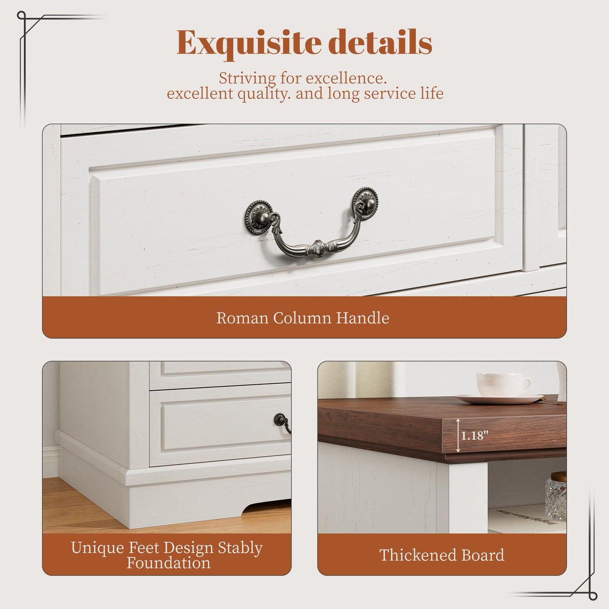 EnHomee Farmhouse Dresser with LED & Power Outlet 55.2''W Wood Dresser for Bedroom White 10 Drawers Dresser Vintage Dressers & Chests of Drawers Dresser TV Stand, Hallway, Antique White EnHomee