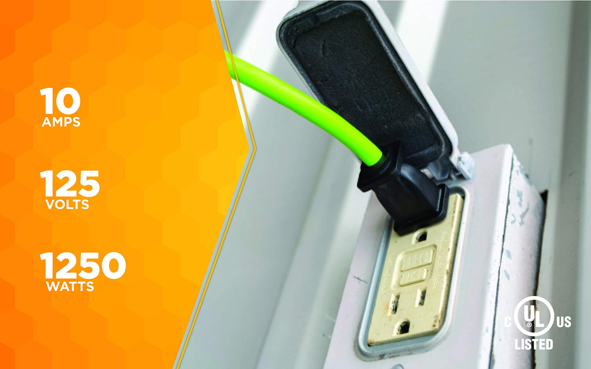 Yard Master Outdoor Extension Cord, 120 Foot Light Duty, Water Resistant, Flexible, 16 Gauge 2 Prong, Lime Green, 9940010 Yard Master