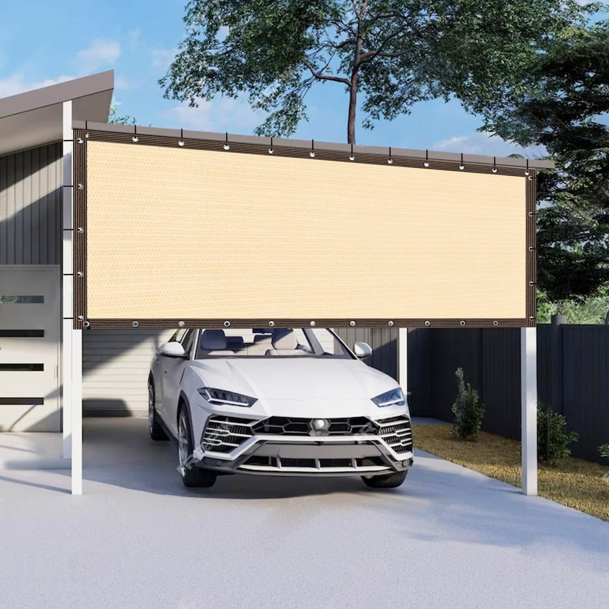 90% Sun Shade Cloth Shade Fabric with Grommets 10'x14' Shade Fabric Pergola Shade Cover Canopy Mesh Tarp Sun Screens for Outdoor Patio Garden (Beige) MAKUANG