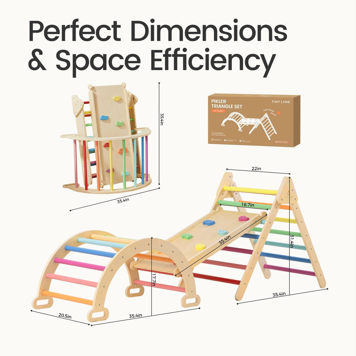 Tiny Land Pikler Triangle Set, 7-in-1 Foldable Pikler Triangle Climbing Toys Set for Kids,Rainbow Climbing Set,Baby Indoor Playground Jungle Gym, Wooden Montessori Climbing Set for Toddler Tiny Land
