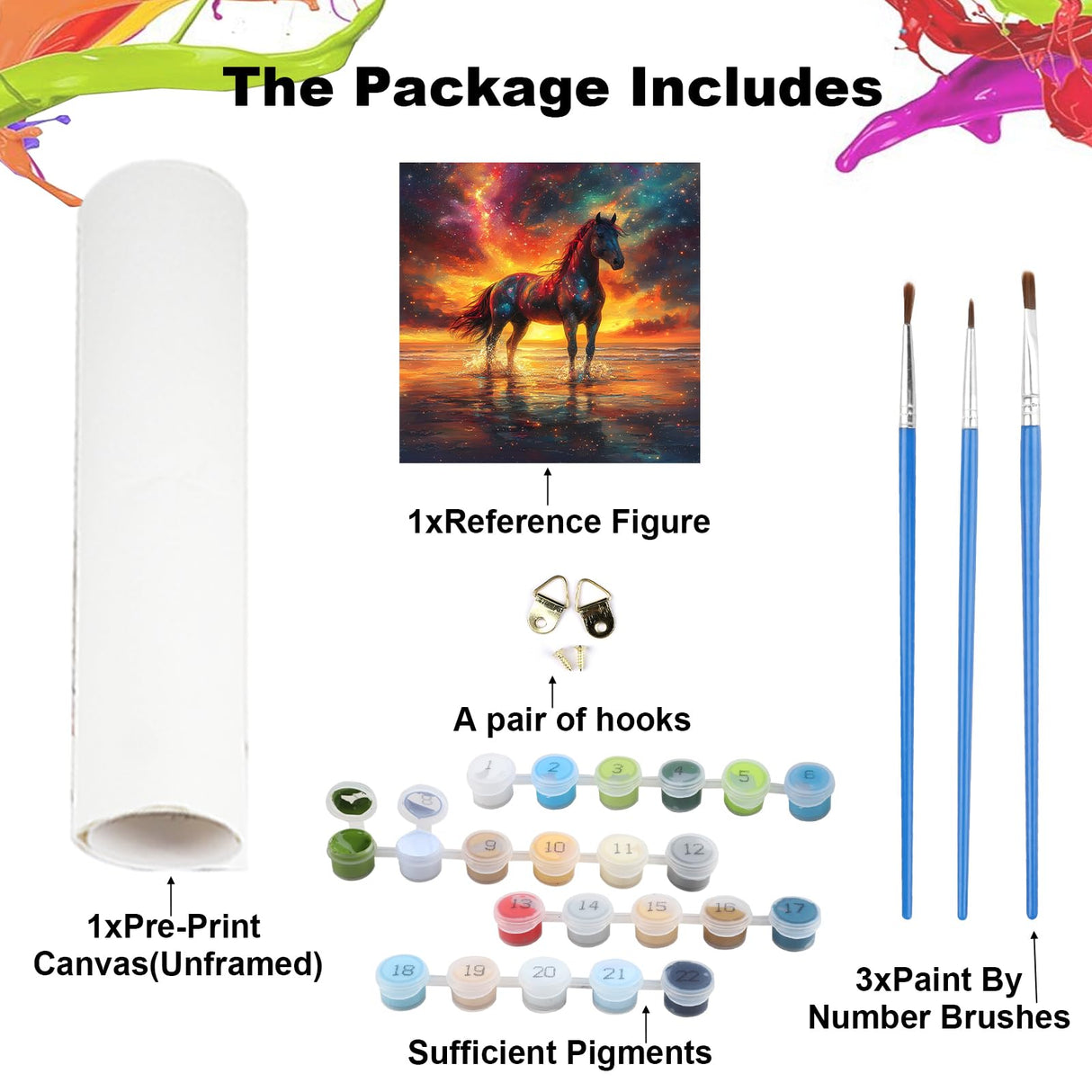 NEWENMO Paint by Numbers Kit for Adults, Horse Paint by Numbers on Canvas Unframed, Horse Paint by Numbers DIY Oil Painting Perfect for Beginner, Craft, Hobbies and Home Wall Decor 16x16 Inch NEWENMO
