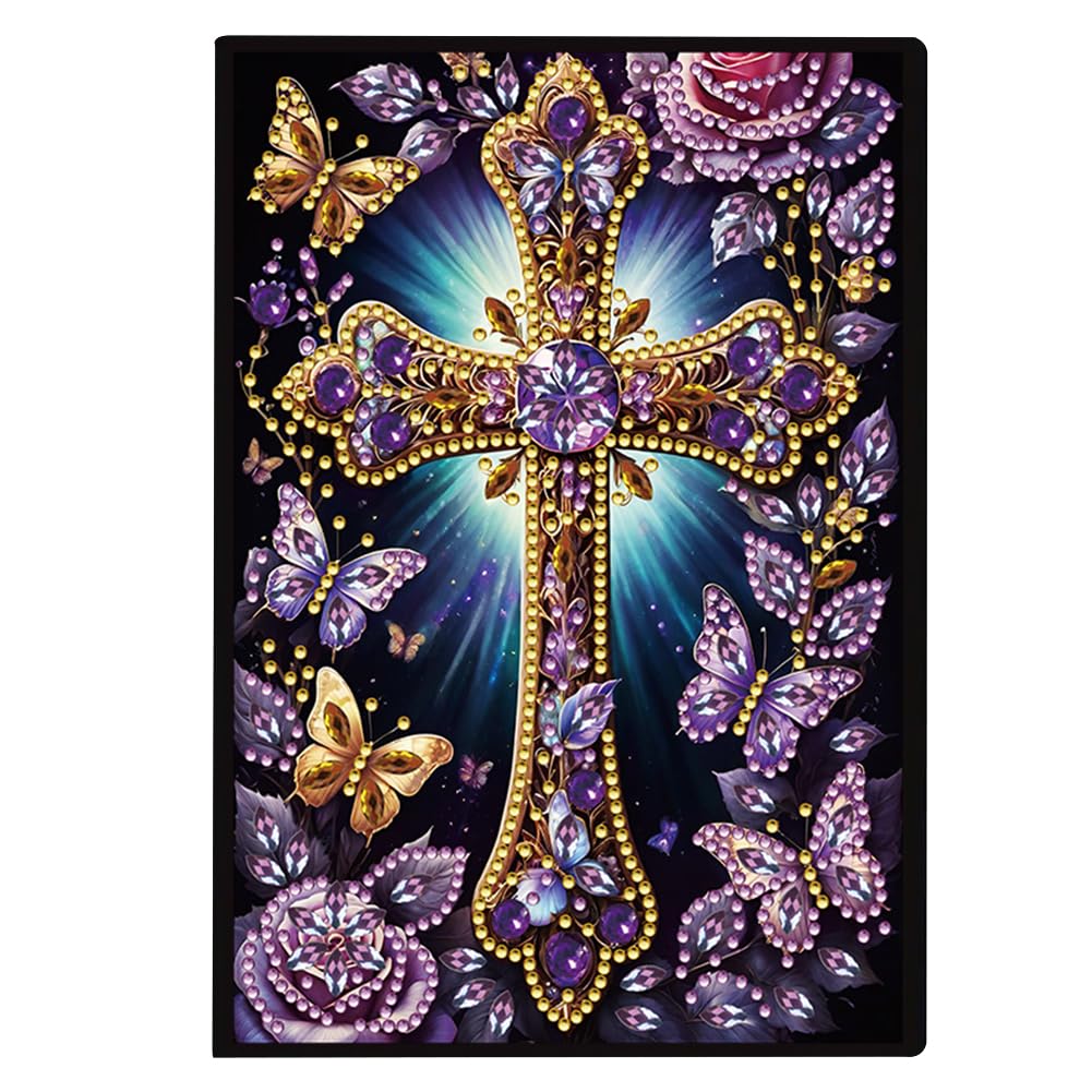 FRANDEK A5 50-Page DIY Diamond Art Painting Notebook with Beautiful Patterns, Special Shaped Diamond Art Craft for Beginners Adults Gift(Purple Cross) FRANDEK