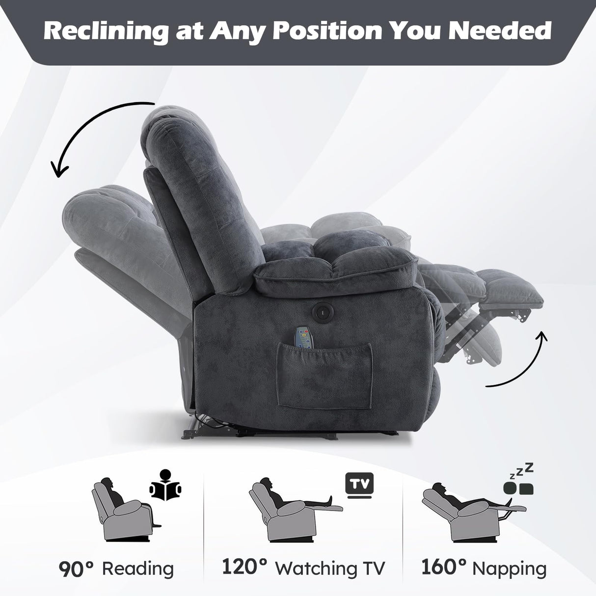 HAOMARKETS Oversized Electric Recliner Chair with Massage and Heat, 41" Wide Power Reclining Chairs with USB Port, Breathable Fabric Overstuffed Reclining Sofa for Living Room Bedroom (No Lift) HAOMARKETS