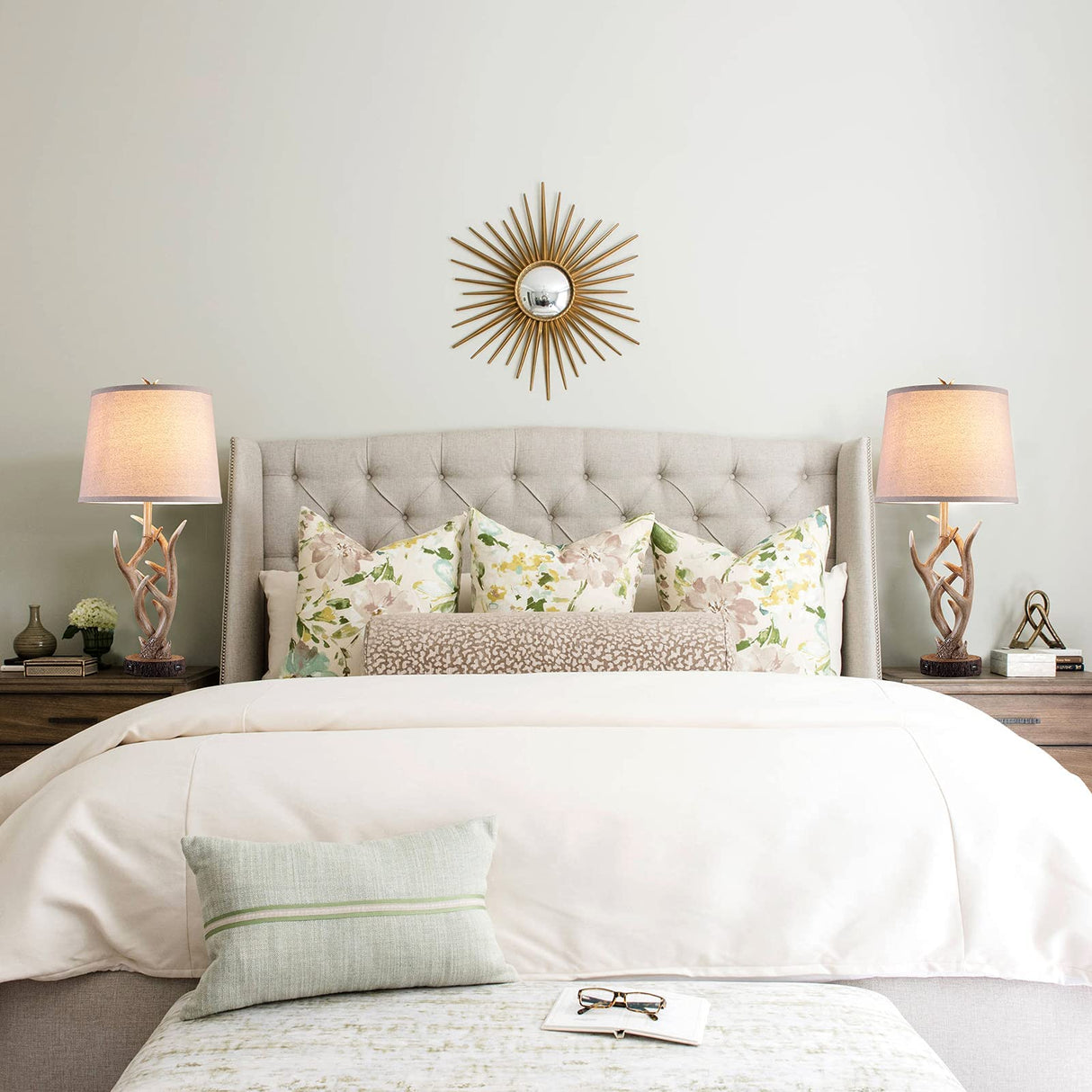 Dungoo Rustic Western Lamp Set of 2 - 26" Farmhouse Table Lamp with 2 USB Ports, Natural Antler Design for Bedroom, Living Room, Office (Rustic Brown) Dungoo