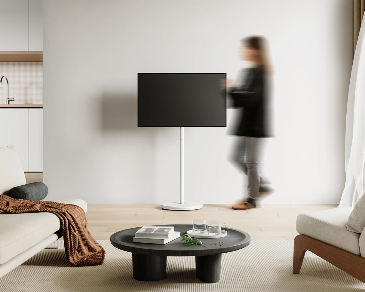 FITUEYES Design Small Rolling TV Cart for 24-48 Inches TV, Minimalist Modern TV Floor Stand on Wheels Fits Max VESA 200x200mm, V2 Portable Smart TV Cart, White, Master Series FITUEYES