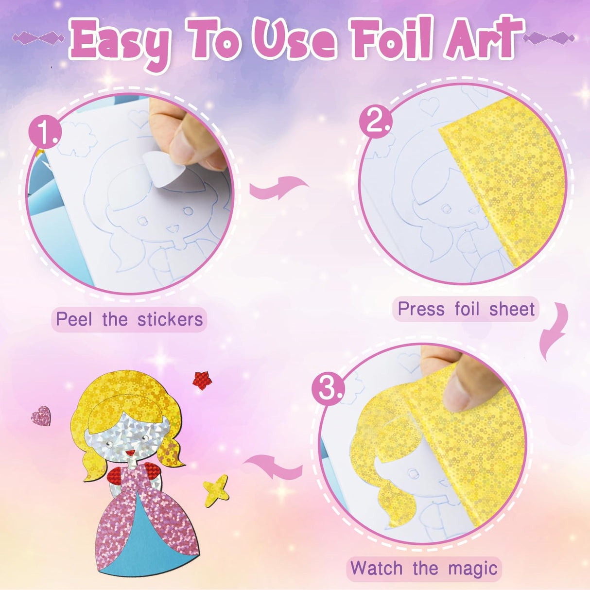 Foil Art Kit for Kids - Foil Art Crafts Princess Animals DIY Toy Set No Mess Craft Toys for Kids Activity Kits for Ages 4 5 6 7 8 9 Girls and Boys Travel Toys Christmas Birthday Easter Gifts Diteryy