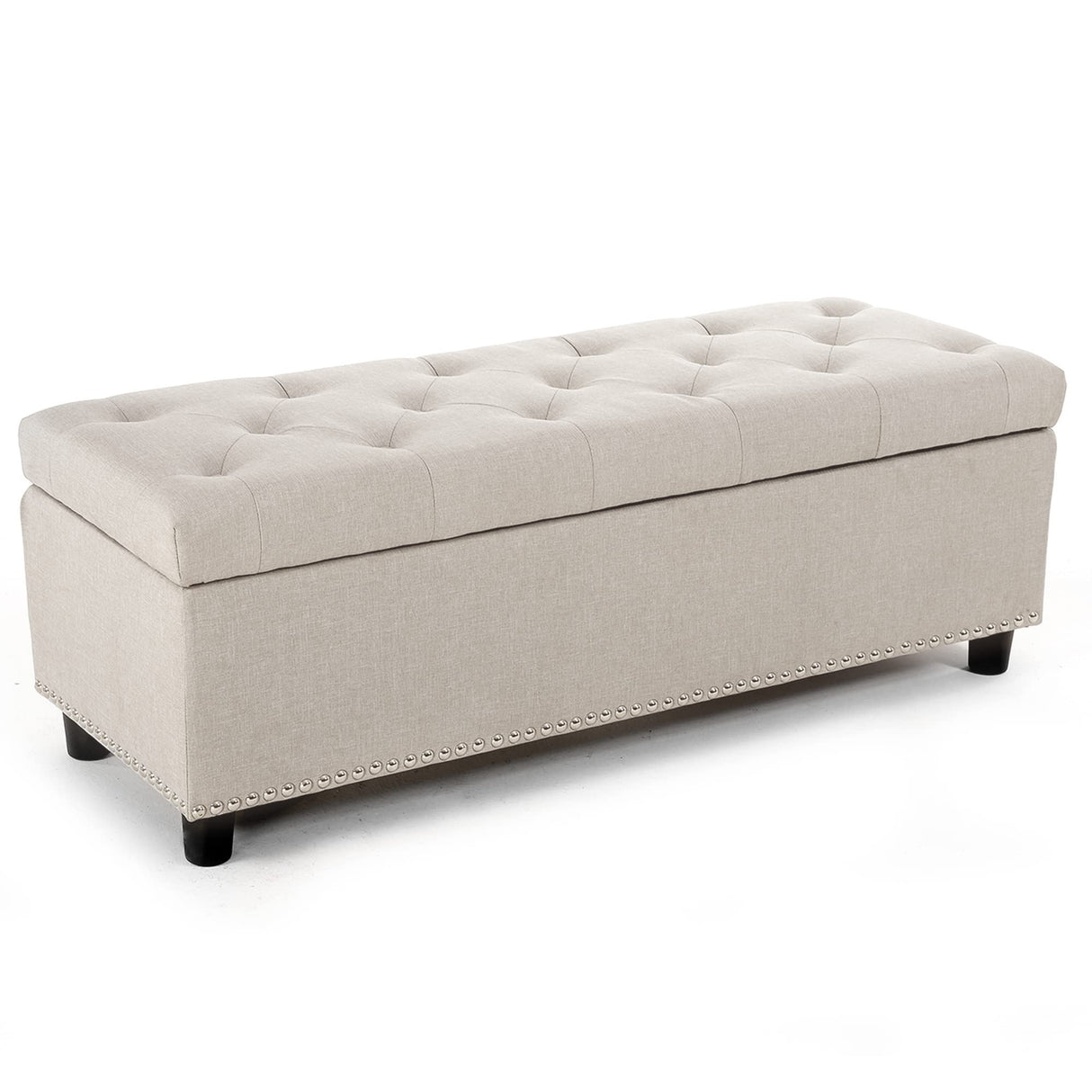 BELLEZE 47" Storage Ottoman, Storage Bench with Safety Close Hinge, Linen Button-Tufted Ottoman for Living Room, Entryway, Hallway, Foot Rest, Support 300lbs - Beige BELLEZE