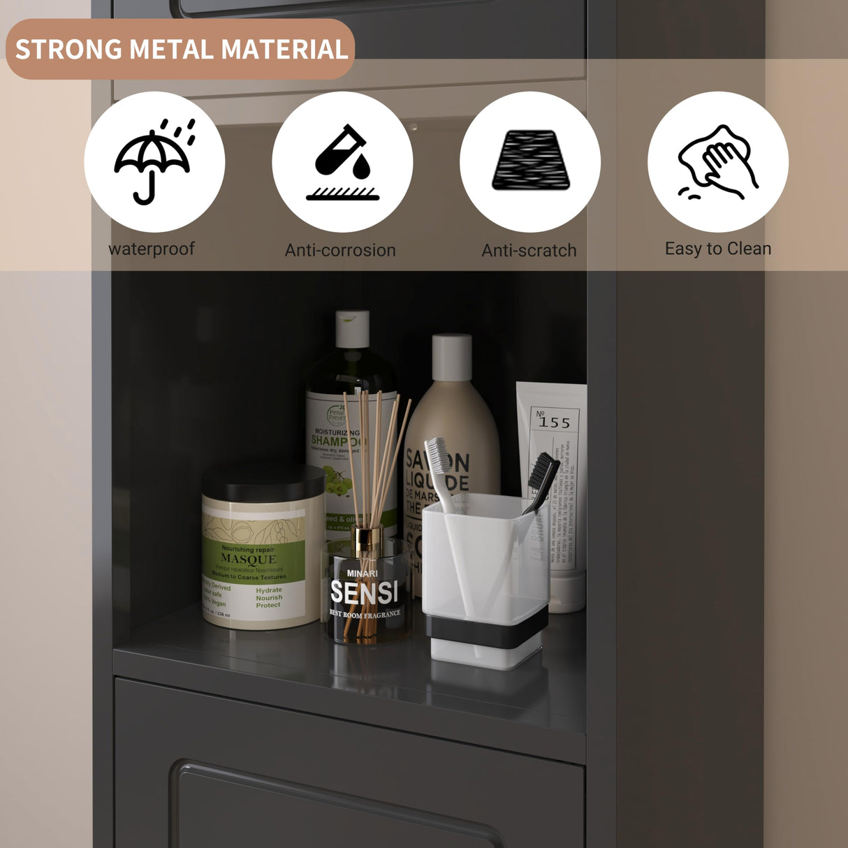 Polup Slim Bathroom Storage Cabinet, 75" Tall Freestanding Narrow Cabinets for Small Spaces, Skinny Metal Storage Cabinet with Doors and Shelves for Living Room, Kitchen, Black - Assembly Required Polup