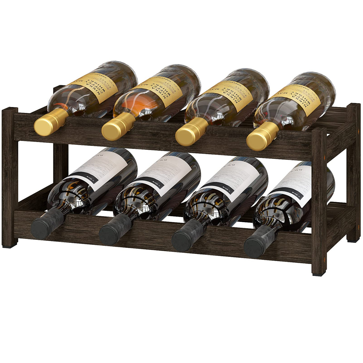 BAMEOS Wine Rack Freestanding 2 Tier 8 Bottle Bamboo Wine Racks Countertop Cabinet Wine Holder Wine Storage Shelf for, Bar, Pantry Wine Cellar Basement Countertop Mocha (16.85 L x 9.25W x 7H BAMEOS