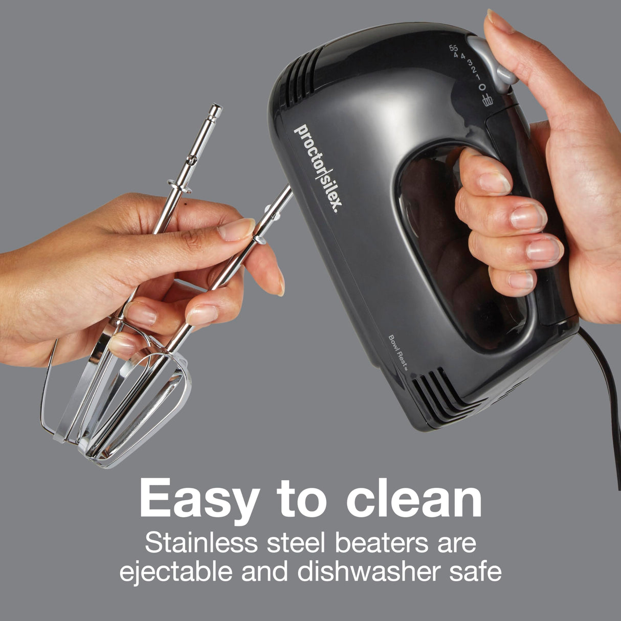 Proctor Silex Easy Mix 5-Speed Electric Hand Mixer with Bowl Rest, Compact and Lightweight, 100 Watts of Peak Power, Black Proctor Silex