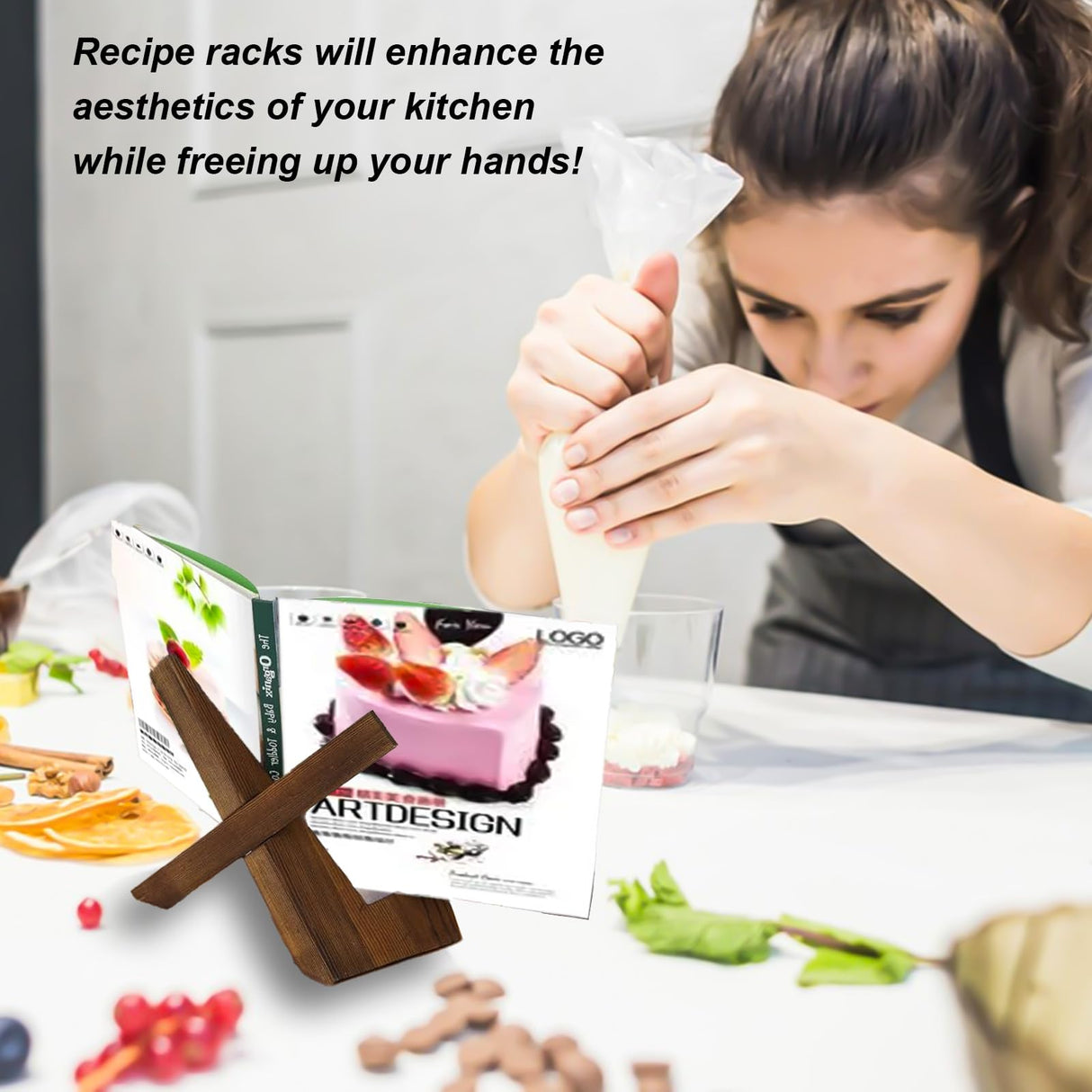 Cook Book Stand Cookbook Stand for Kitchen Counter, Cookbook Holder Stand, Wooden Bible Recipe Book Holder Stand for Kitchen, Wooden Cookbook Display Stand Holder for Kitchen Counter Tablet Zxglxinyao