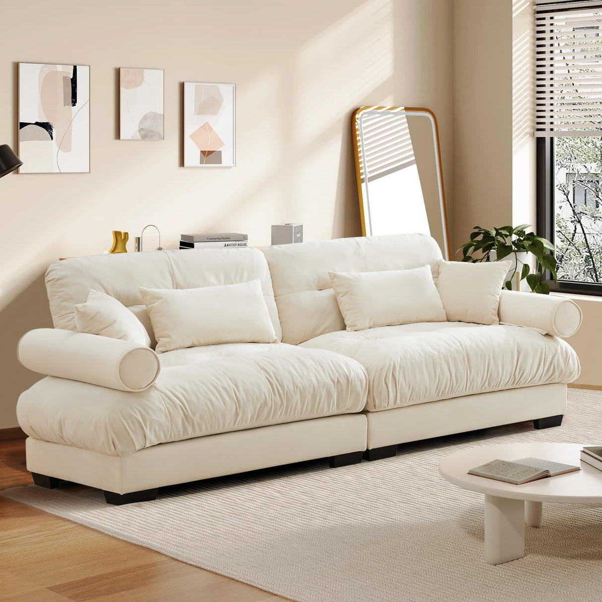 SoarTalent 93.7" Oversized Modular Sectional Sofa 2-Seater Loveseat Cloud Couch with Pillows and Overthick Cushion for Living Room,Home Theater,Apartment,Velvet,Beige SoarTalent