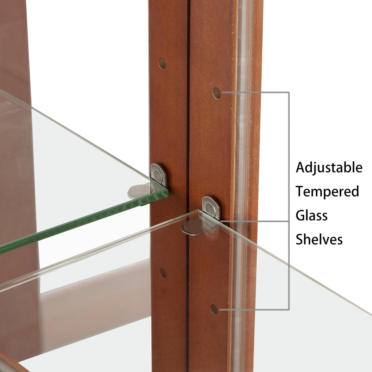 KEIKI Curio Cabinet, 48" H Lighted Glass Display Cabinet w/Adjustable Shelves, Acrylic Mirrored Back Panel, Tempered Glass Doors, Walnut (Bulb Not Included) KEIKI