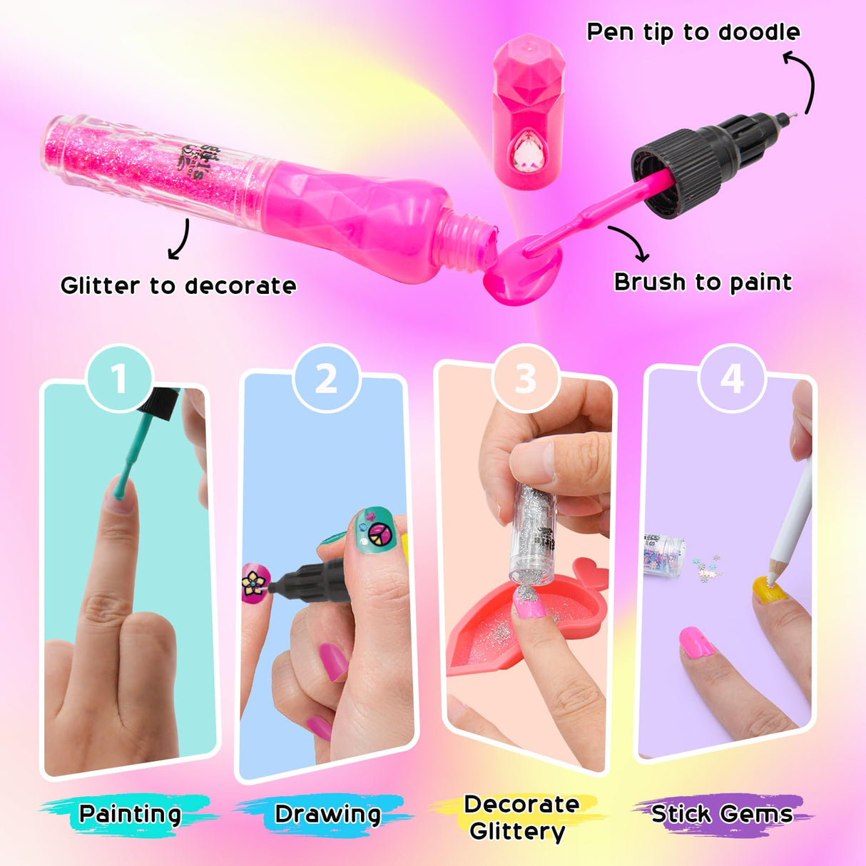 Amagoing Nail Art Studio for Girls, Nail Polish Kit for Kids Age 6-12 Year Old, 2 in 1 Nail Polish, Nail Dryer, Fashion Nail Decals, Glitter, Decoration Supplies, Makeup Gift for Birthday, Girly Spa Amagoing