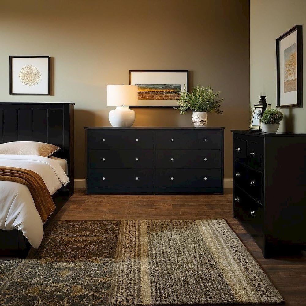 Sleek 6 Drawer Double Dresser in Elegant Black Finish for Modern Spaces Furnifact