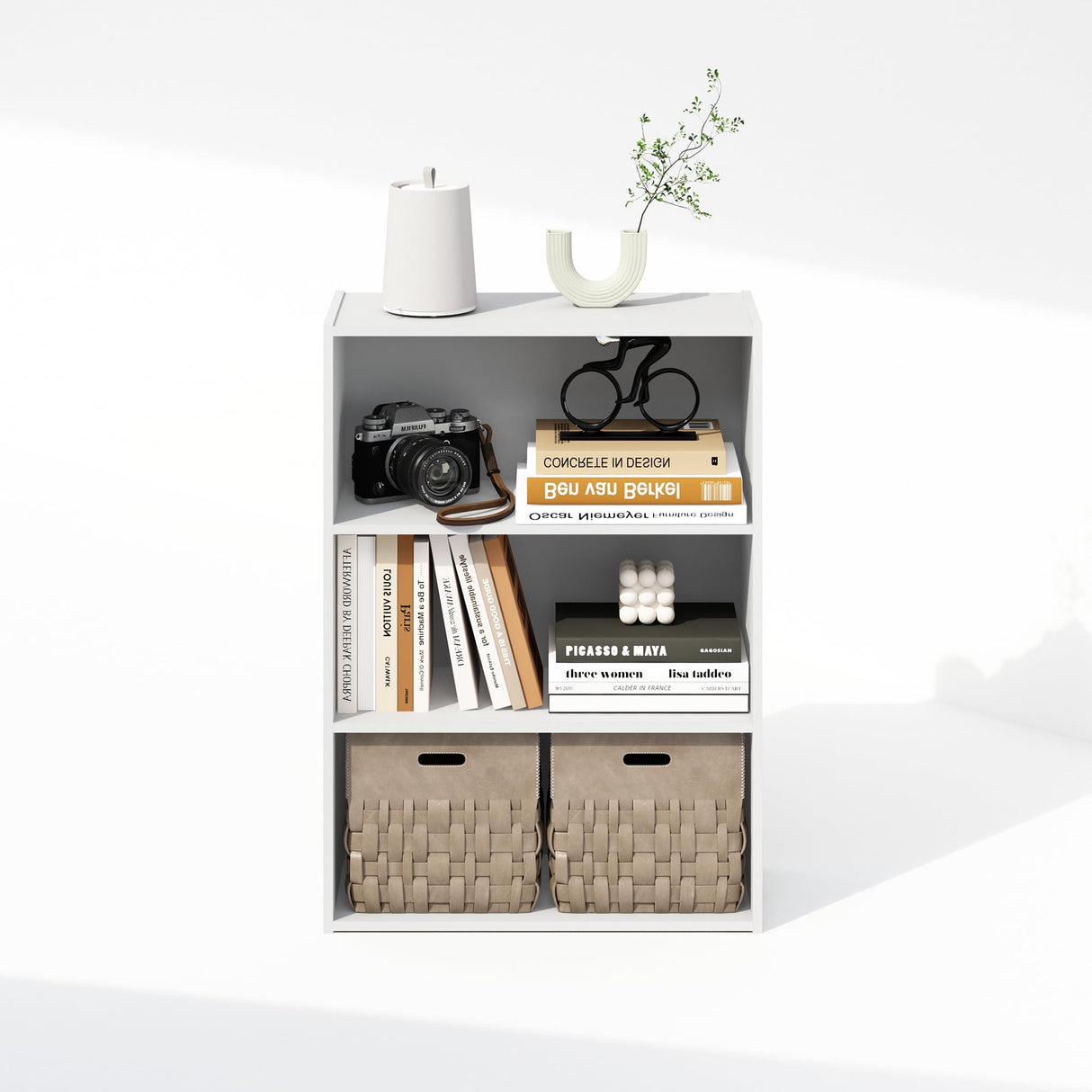 Furinno Simple Book Shelf, 3-Tier Open Shelf Bookshelf, Bookcase, 9.7" x 23.7" x 31.5", for Living Room, Bedroom, Home Office, Plain White Furinno