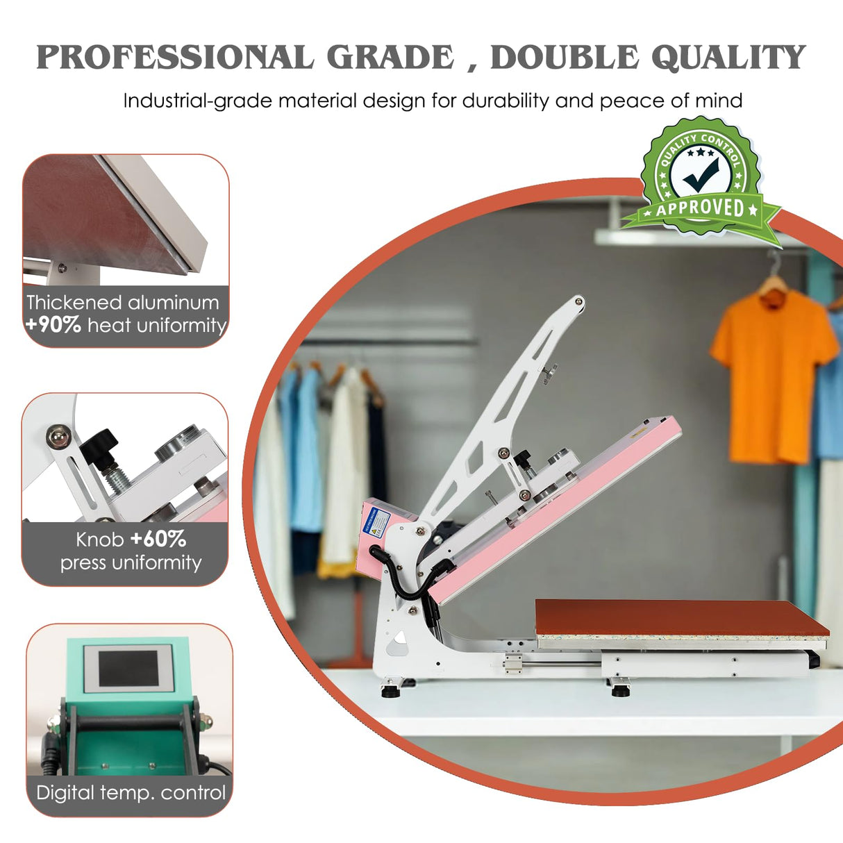 16x24 Inch Heat Press, 110V 2000W High Pressure Clamshell Heat Press Machine for T-Shirt, Professional Digital Control Heat Transfer Machine for Sublimation, Fast Heating and Sliding Base Design, Pink Anranni