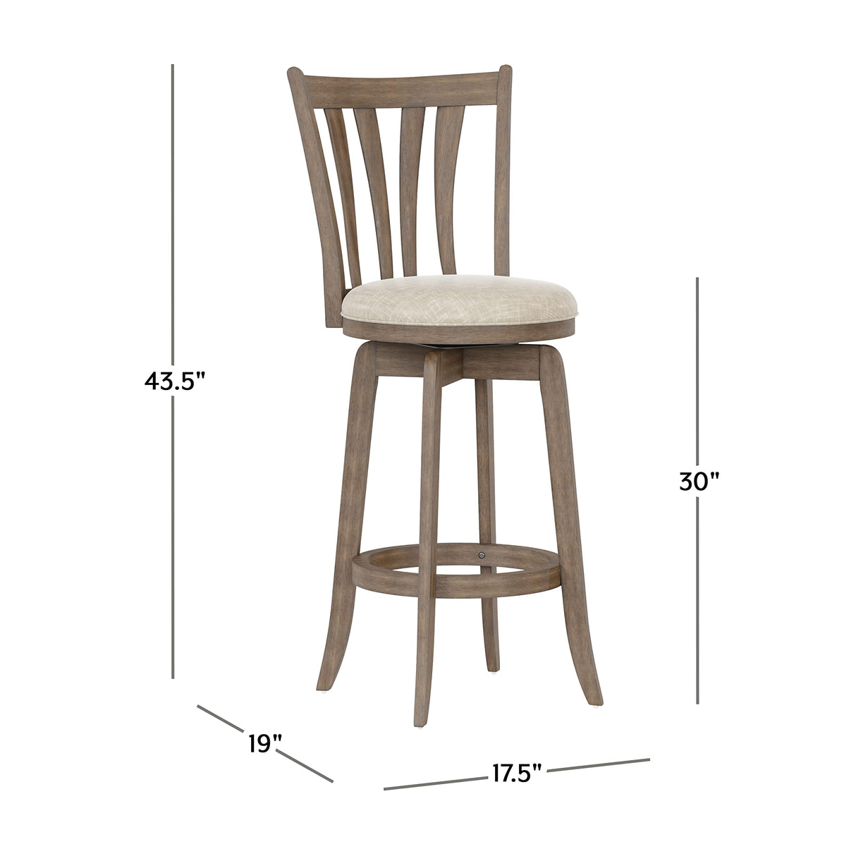 Hillsdale 29.5" Savana Wood Swival Bar Height Stool, Brown Gray Hillsdale
