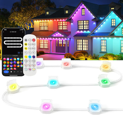 Heromind 100ft Smart RGB Outdoor Lights with 60 LED, 8000 Hour Long Life, Waterproof, Permanent Christmas Lights for Daily Decorative Lighting and Holiday Parties