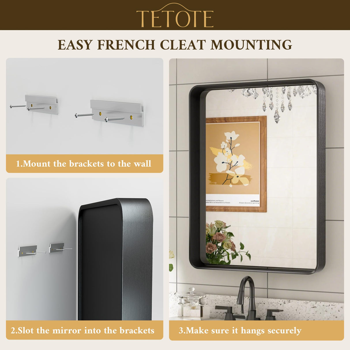 TETOTE 60 x 40 Inch Brushed Gold Frame Mirror, Brass Bathroom Vanity Mirror for Wall, Modern Rectangle Round Corner Matte Framed Mirror (Horizontal/Vertical) TETOTE