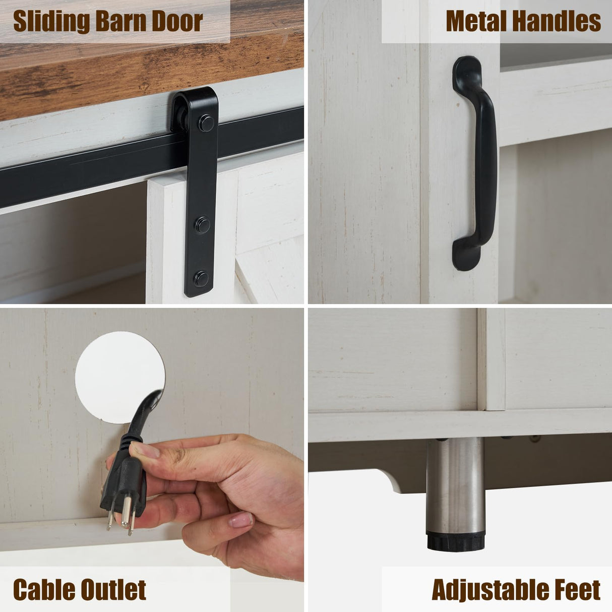 AMERLIFE 66" Farmhouse TV Stand for 75 Inches TVs, Entertainment Center with Sliding Barn Door and Adjustable Shelf & Feet, Console Table with Storage, Distressed White & Rustic AMERLIFE