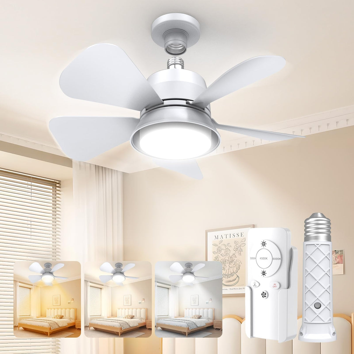 MOTCTQVD Ceiling Fans with Lights and Remote, Ceiling Fan Light 3000K-6000K 3 Colors Dimmable, Modern Ceiling Fan with Light, 1000 Lumens LED Ceiling Fans for Bedroom Garage Kitchen Living Room MOTCTQVD